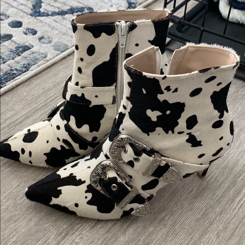 Cow print booties